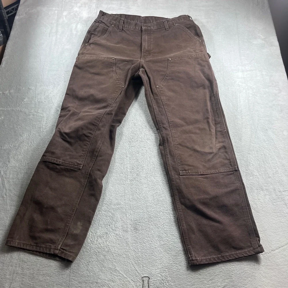 Carhartt B136 DKB Mens 35x32 Dark Brown Double Knee Duck Canvas Work Pants